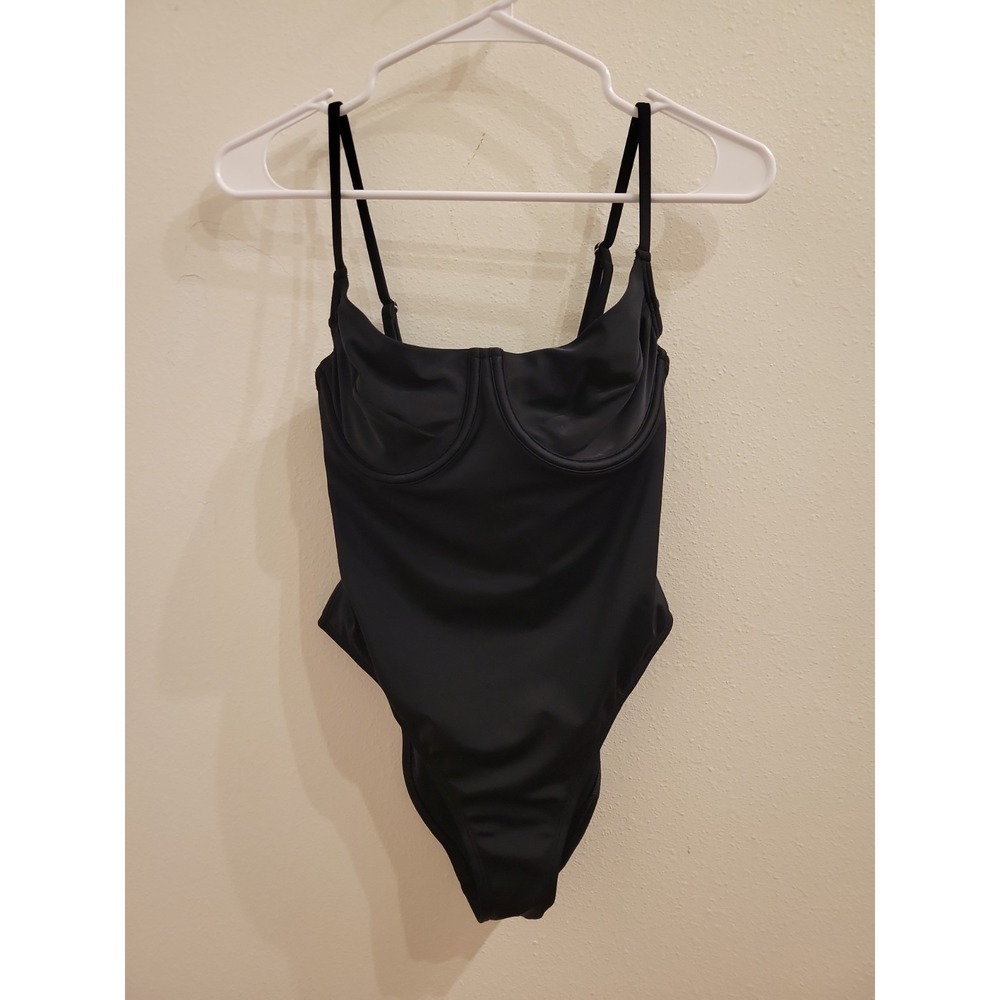 Sports Illustrated Swim Womens S One Piece Black Swimsuit Summer Black Chic